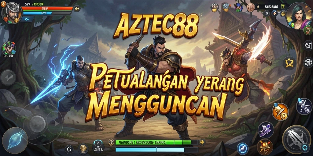 Gameplay AZTEC88 menunjukkan pertarungan epik yang mendebarkan.