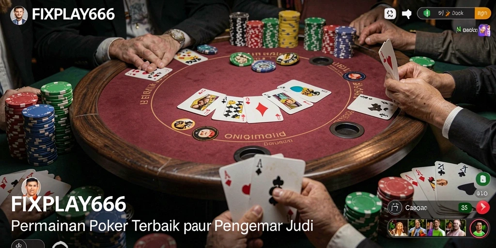 Screenshot menunjukkan gameplay intens dan interaksi pemain poker.
