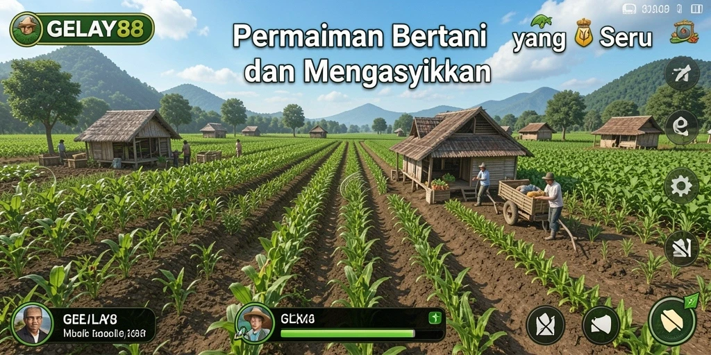 Tangkapan layar utama dari gameplay bertani di GELAY88.