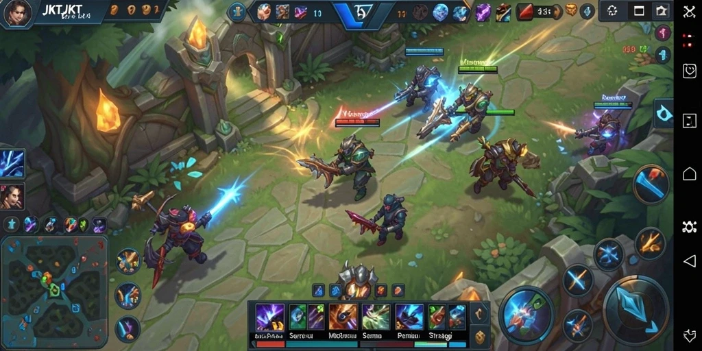 Screenshot gameplay JKTJKT dengan aksi seru di medan perang MOBA.