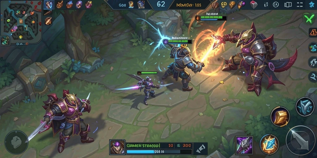 Tangkapan layar gameplay menggambarkan aksi seru dalam pertarungan MOBA.