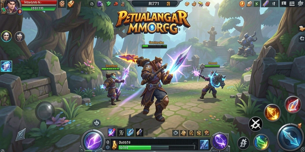 Screenshot gameplay RI771 yang menunjukkan aksi pertarungan seru di dunia MMORPG.