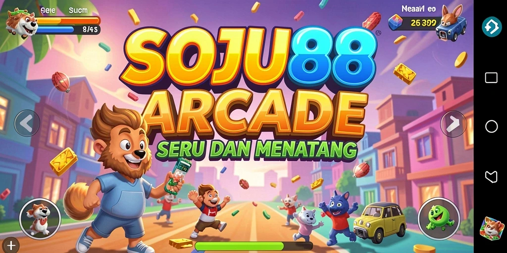 Screenshot utama dari SOJU88 menampilkan gameplay penuh aksi dan warna-warni.